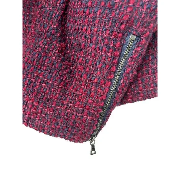 LOFT Blazer Womens Size 10 Burgundy Blue Wool Tweed Collarless Full Zip Jacket - Picture 4 of 12